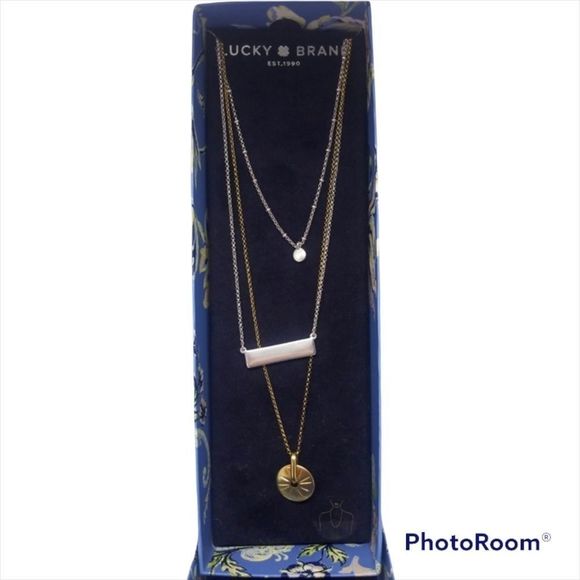 NWT Lucky Brand Gift Boxed Gold Silver Layered Necklace - Picture 1 of 3